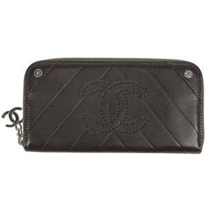 Chanel V-stitch round zipper long wallet with Coco Mark and chevron design, b...